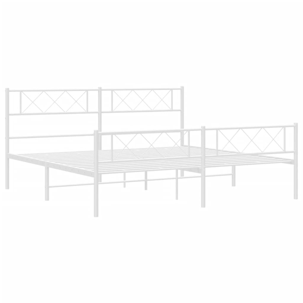 vidaXL Metal Bed Frame without Mattress with Footboard White 180x200 cm Super King