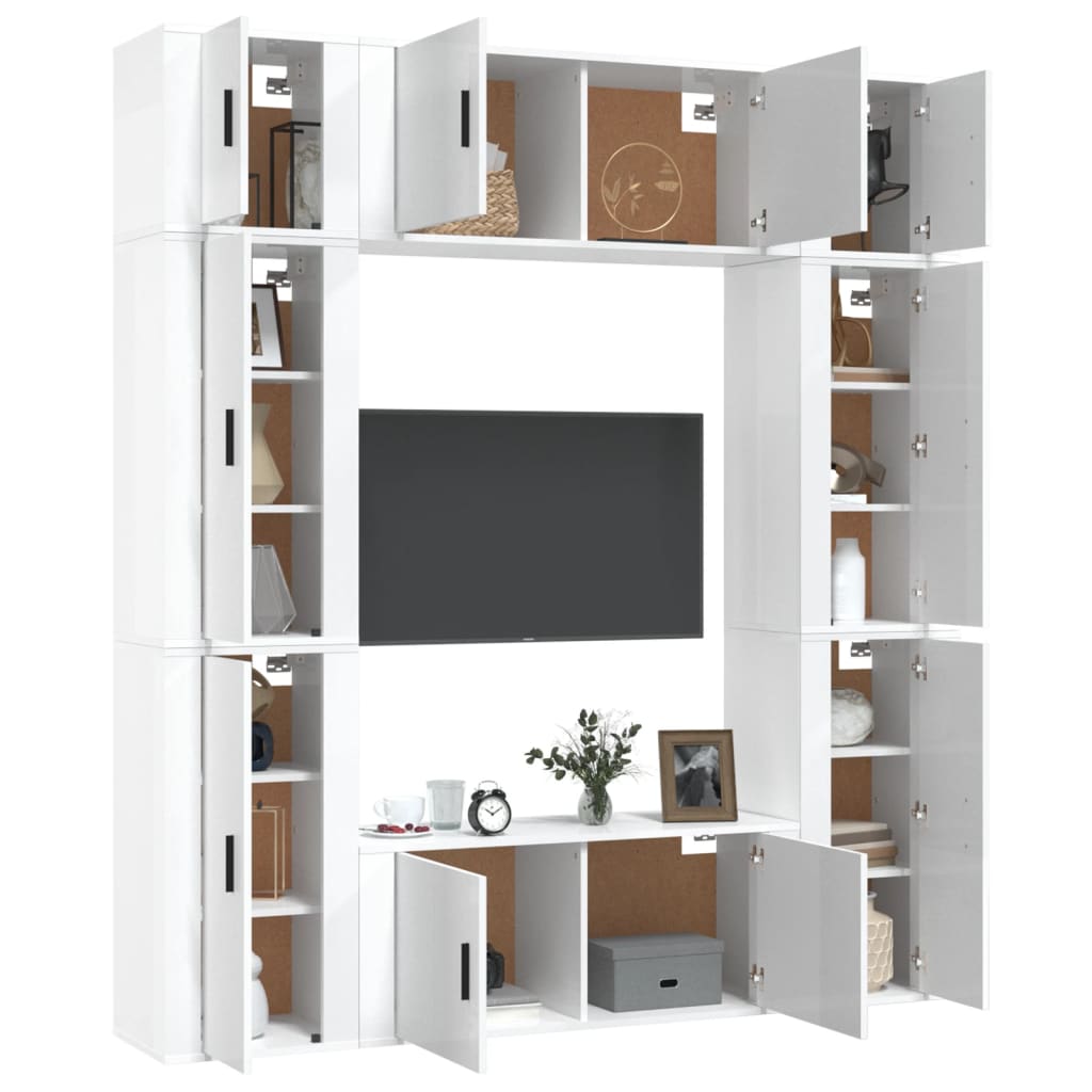 vidaXL 8 Piece TV Cabinet Set High Gloss White Engineered Wood