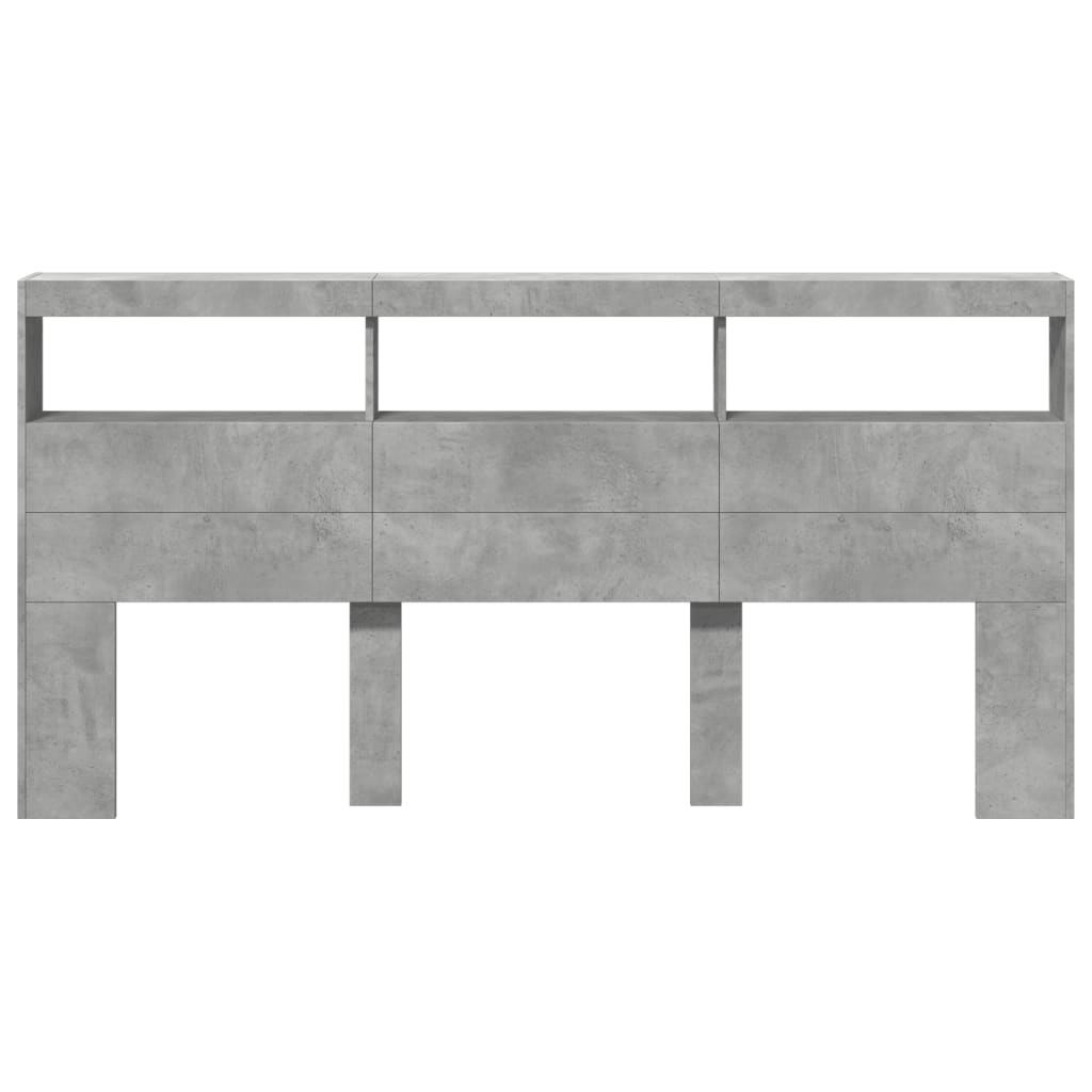 vidaXL Headboard Cabinet with LED Concrete Grey 200x17x102 cm