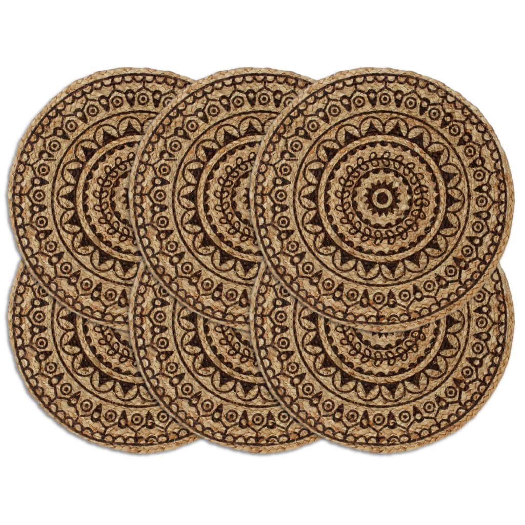 vidaXL Placemats 6 pcs Dark Brown 38 cm Round Jute