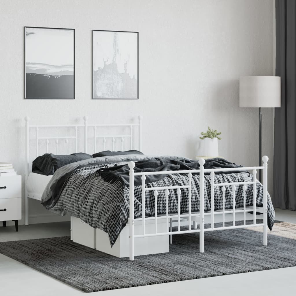 vidaXL Metal Bed Frame without Mattress with Footboard White 135x190 cm Double