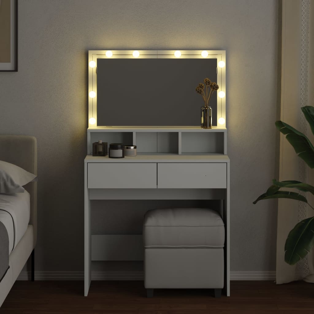 vidaXL Dressing Table with LED White 80x41x134.5 cm