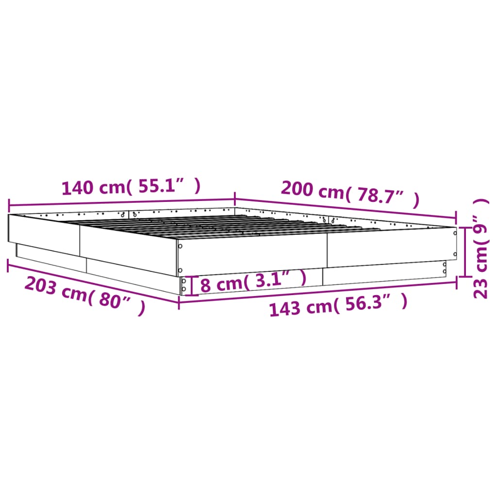 vidaXL Bed Frame with LED without Mattress Sonoma Oak 140x200 cm