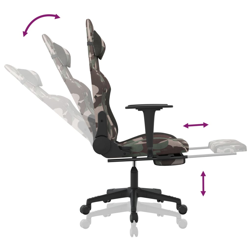 vidaXL Swivel Gaming Chair with Footrest Black and Camouflage Fabric