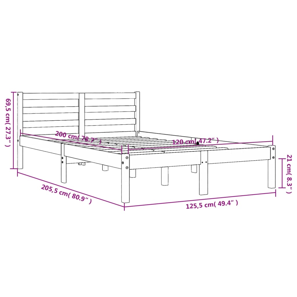 vidaXL Bed Frame without Mattress Wax Brown 120x200 cm Solid Wood Pine