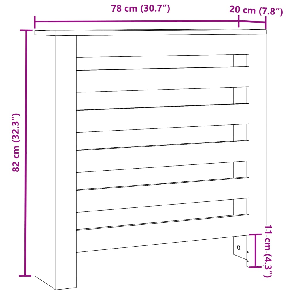 vidaXL Radiator Cover Concrete Grey 78x20x82 cm Engineered Wood