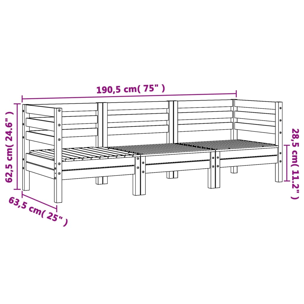 vidaXL Garden Sofa 3-Seater Solid Wood Douglas