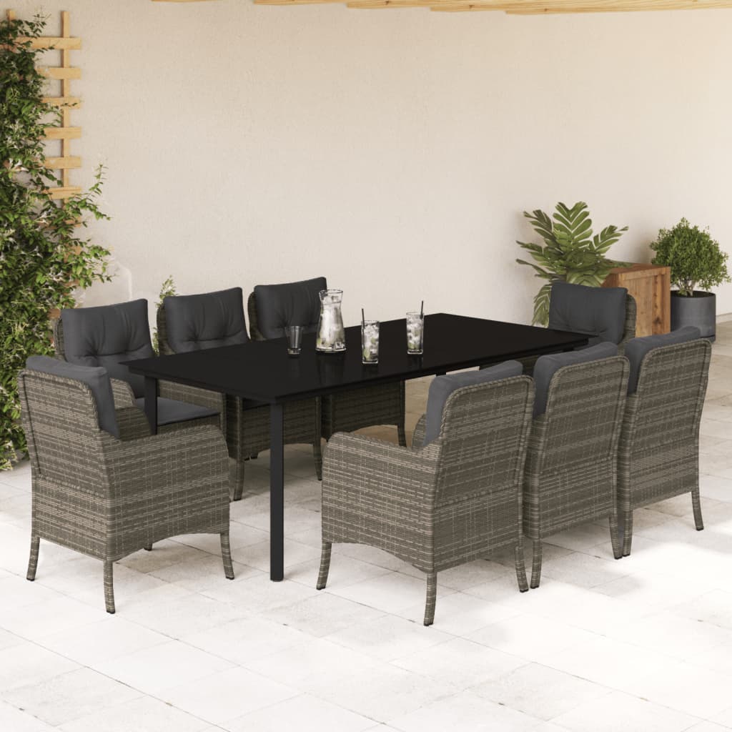 vidaXL 9 Piece Garden Dining Set with Cushions Grey Poly Rattan