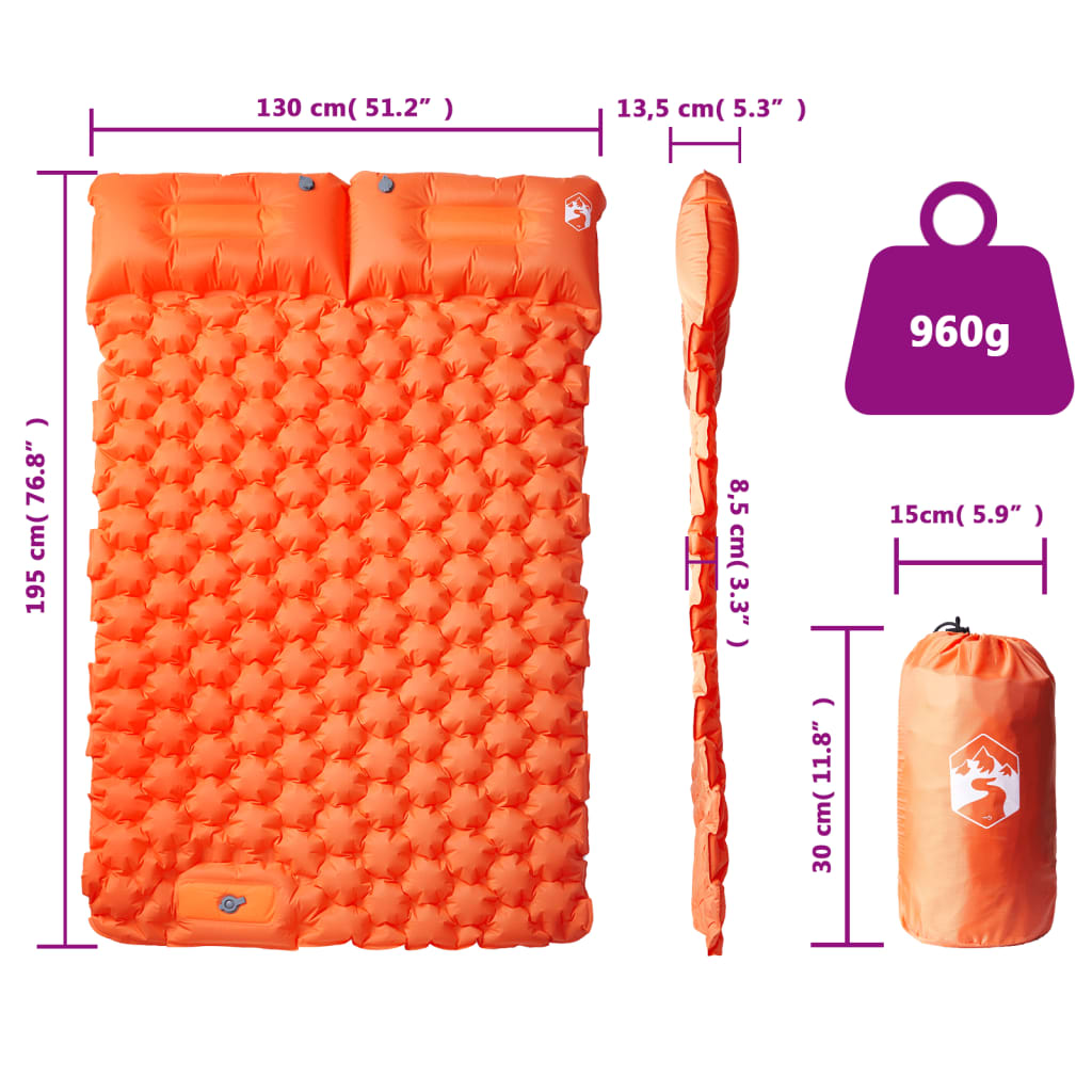vidaXL Self Inflating Camping Mattress with Pillows 2-Person Orange