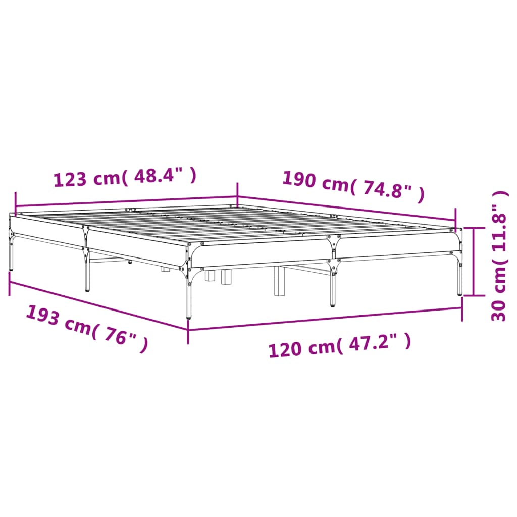 vidaXL Bed Frame without Mattress Sonoma Oak 120x190 cm Small Double