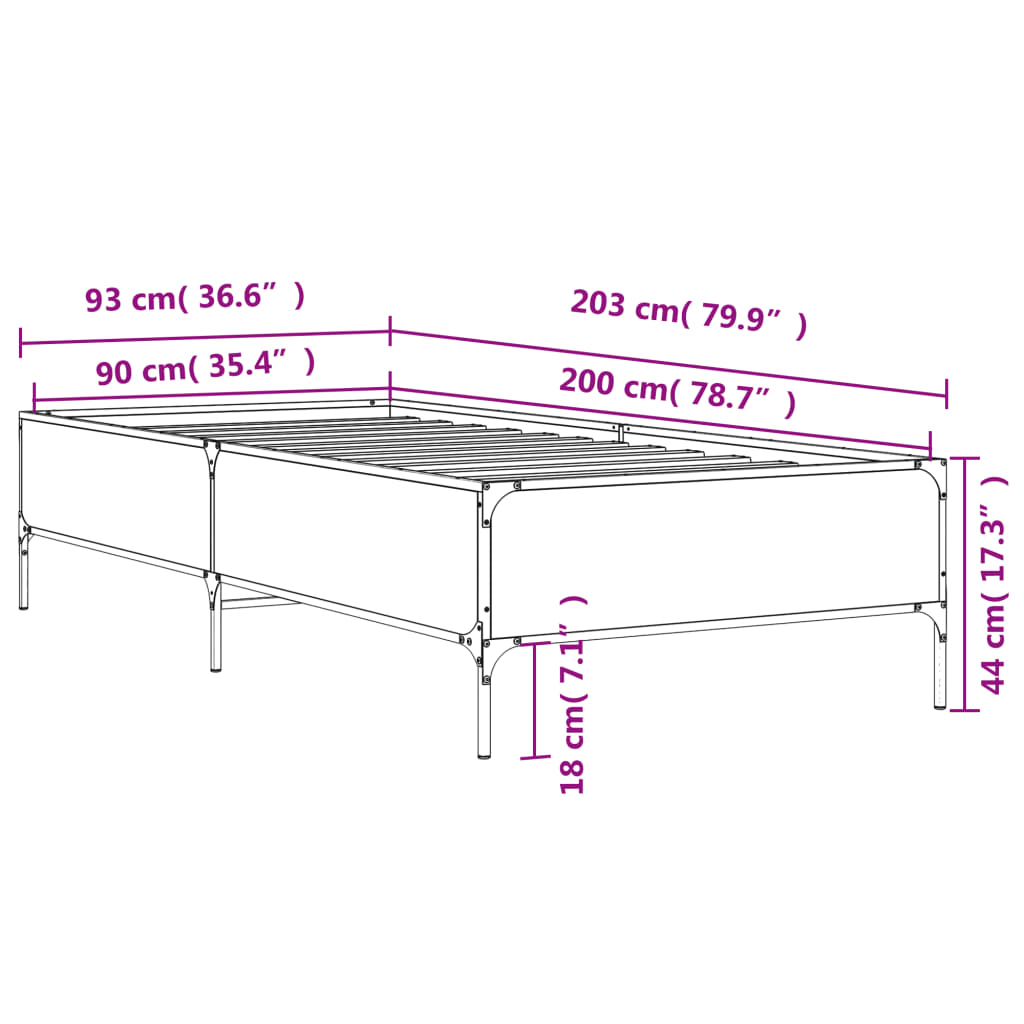 vidaXL Bed Frame without Mattress Smoked Oak 90x200 cm