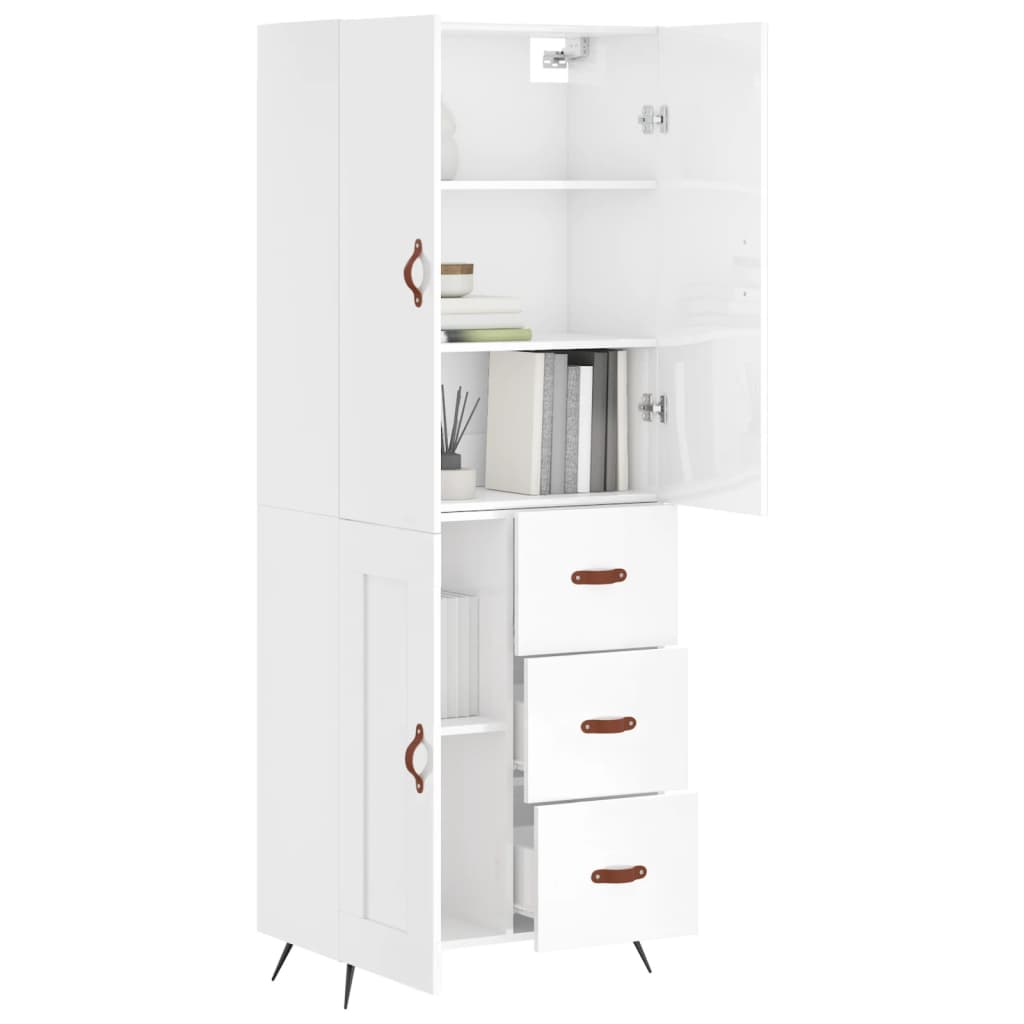 vidaXL Highboard High Gloss White 69.5x34x180 cm Engineered Wood