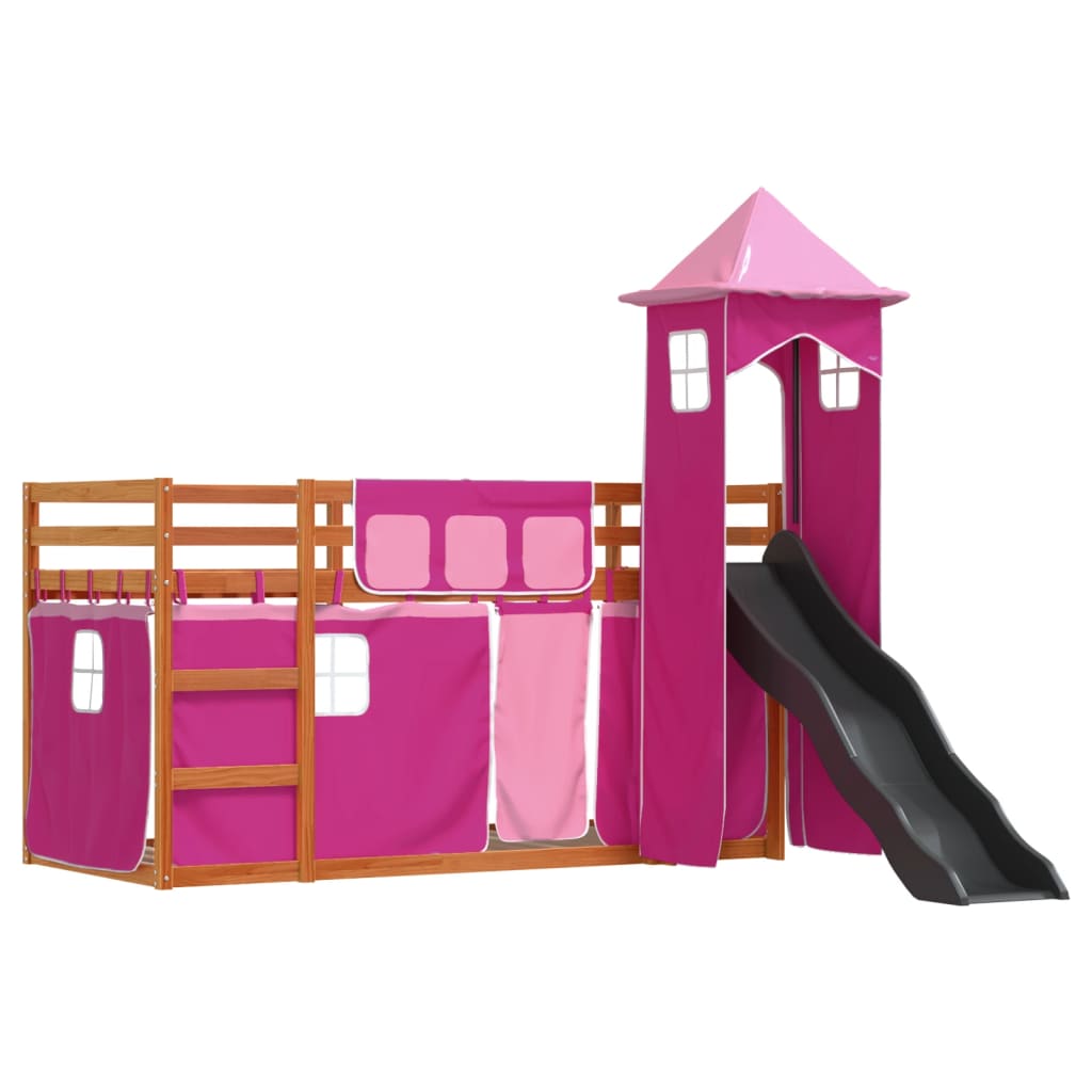 vidaXL Bunk Bed without Mattress with Slide and Curtains Pink 80x200 cm