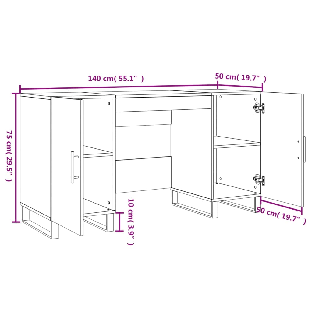 vidaXL Desk White 140x50x75 cm Engineered Wood