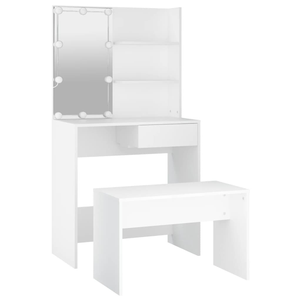 vidaXL Dressing Table Set with LED White Engineered Wood