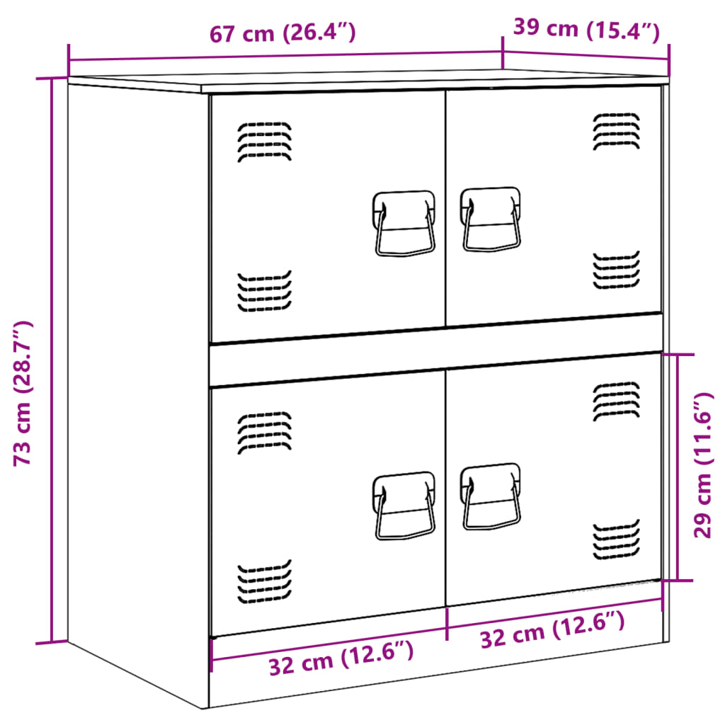 vidaXL Sideboard Pink 67x39x73 cm Steel