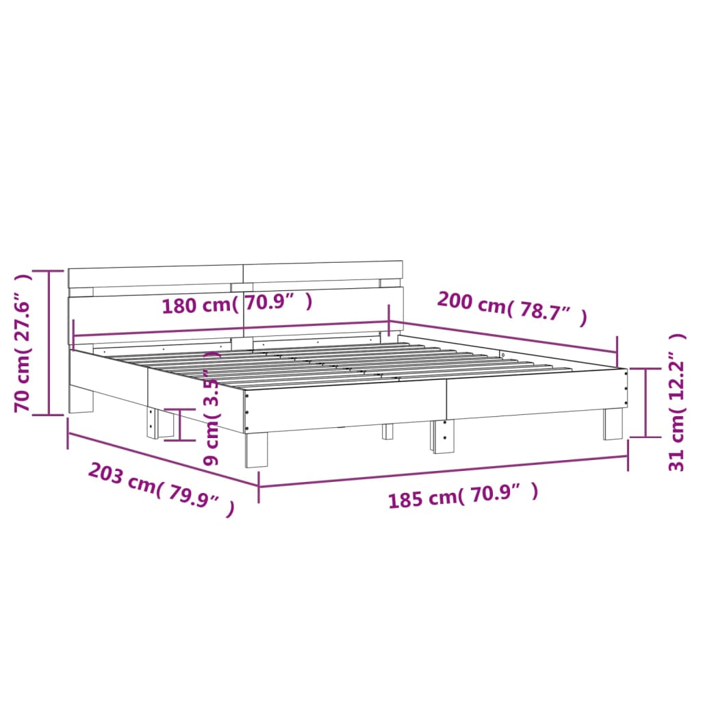 vidaXL Bed Frame without Mattress White 180x200 cm Super King