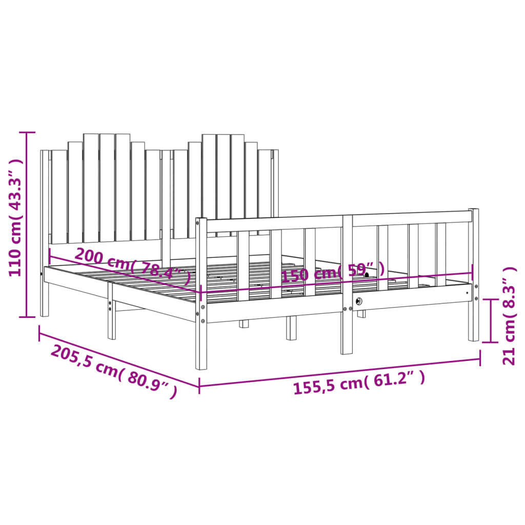 vidaXL Bed Frame without Mattress Black King Size Solid Wood Pine