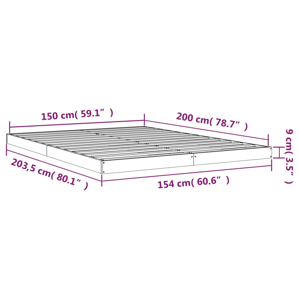 vidaXL Bed Frame without Mattress Grey 150x200 cm King Size Solid Wood Pine