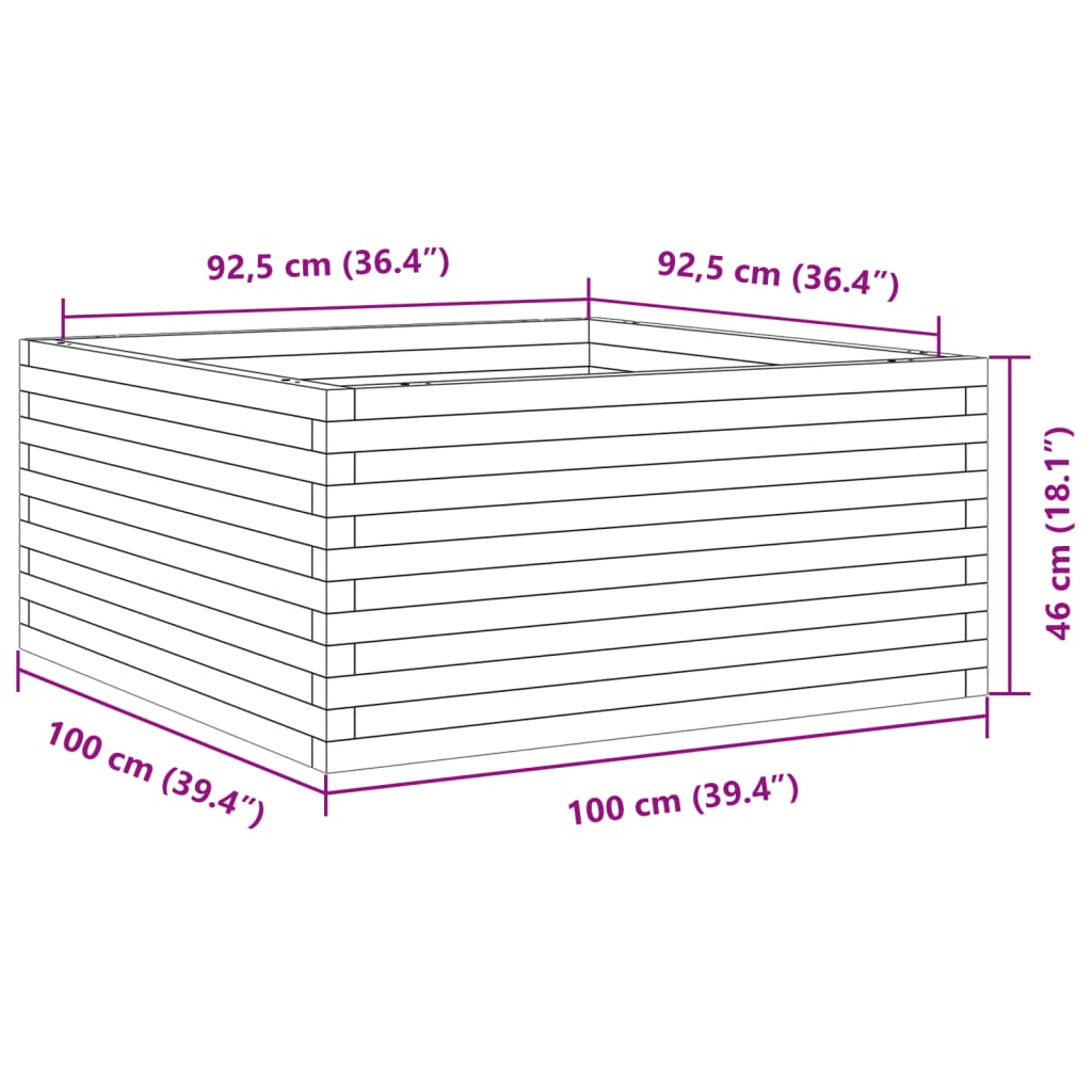 vidaXL Garden Planter 100x100x46 cm Solid Wood Pine