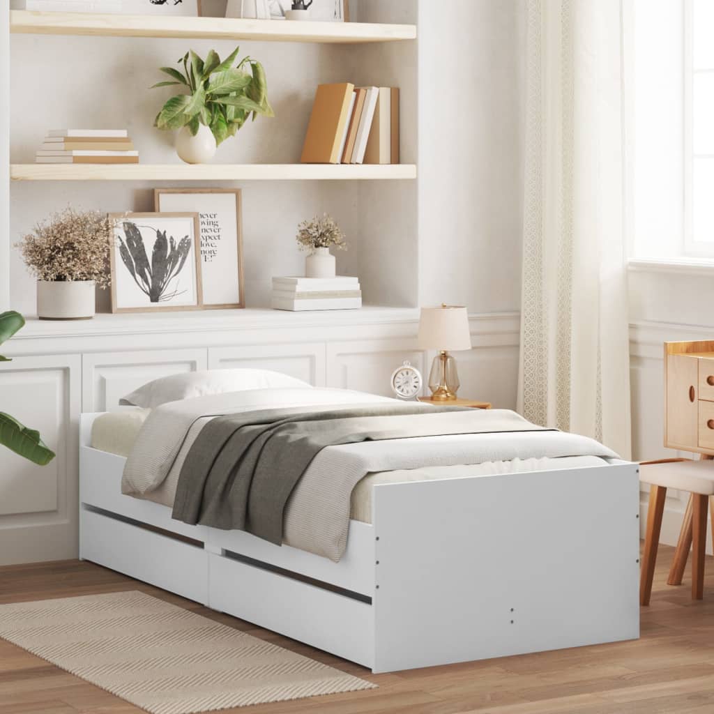 vidaXL Bed Frame with Drawers without Mattress White 100x200 cm