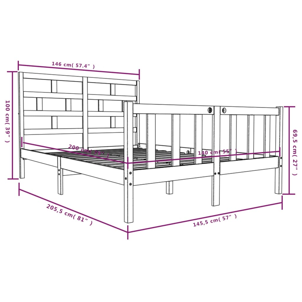 vidaXL Bed Frame without Mattress Solid Wood 140x200 cm (810082+814194)