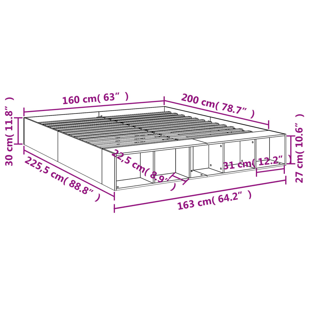 vidaXL Bed Frame without Mattress Smoked Oak 160x200 cm