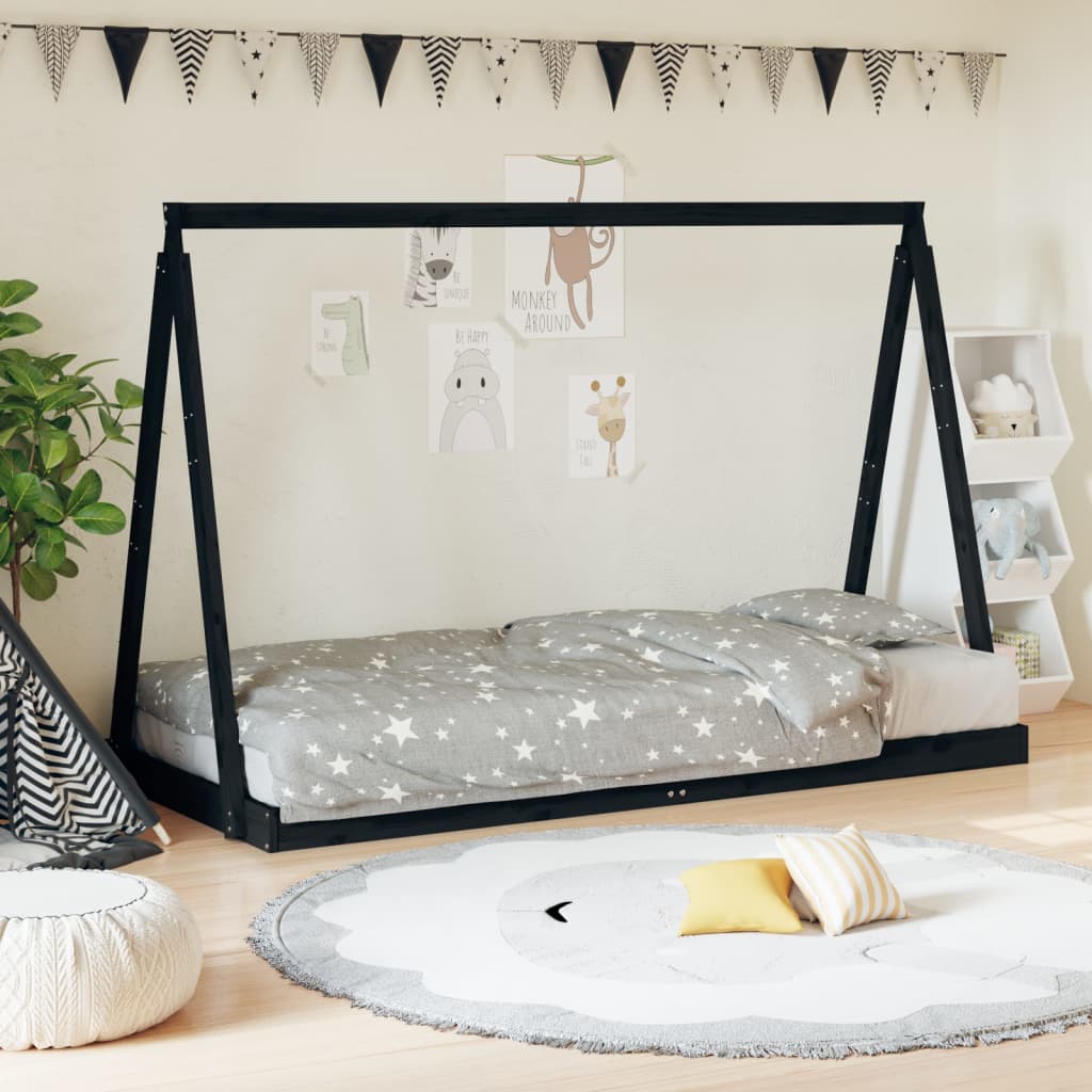 vidaXL Kids Bed Frame Black 90x200 cm Solid Wood Pine