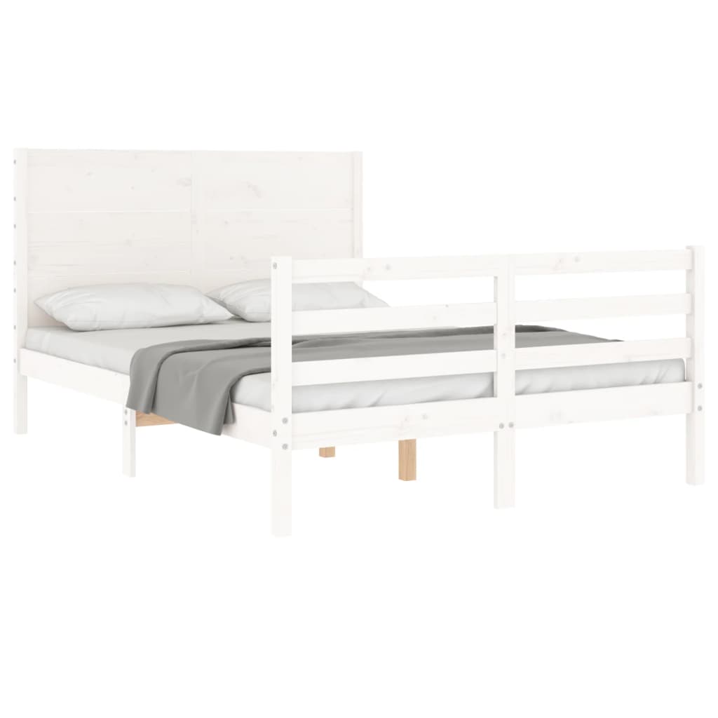 vidaXL Bed Frame without Mattress White Double Solid Wood