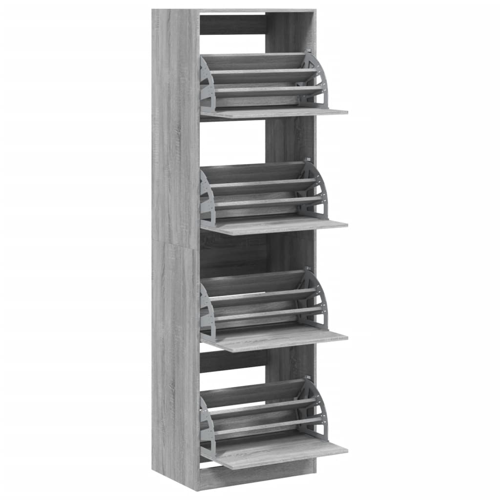 vidaXL Shoe Cabinet with 4 Flip-Drawers Grey Sonoma 60x42x204 cm