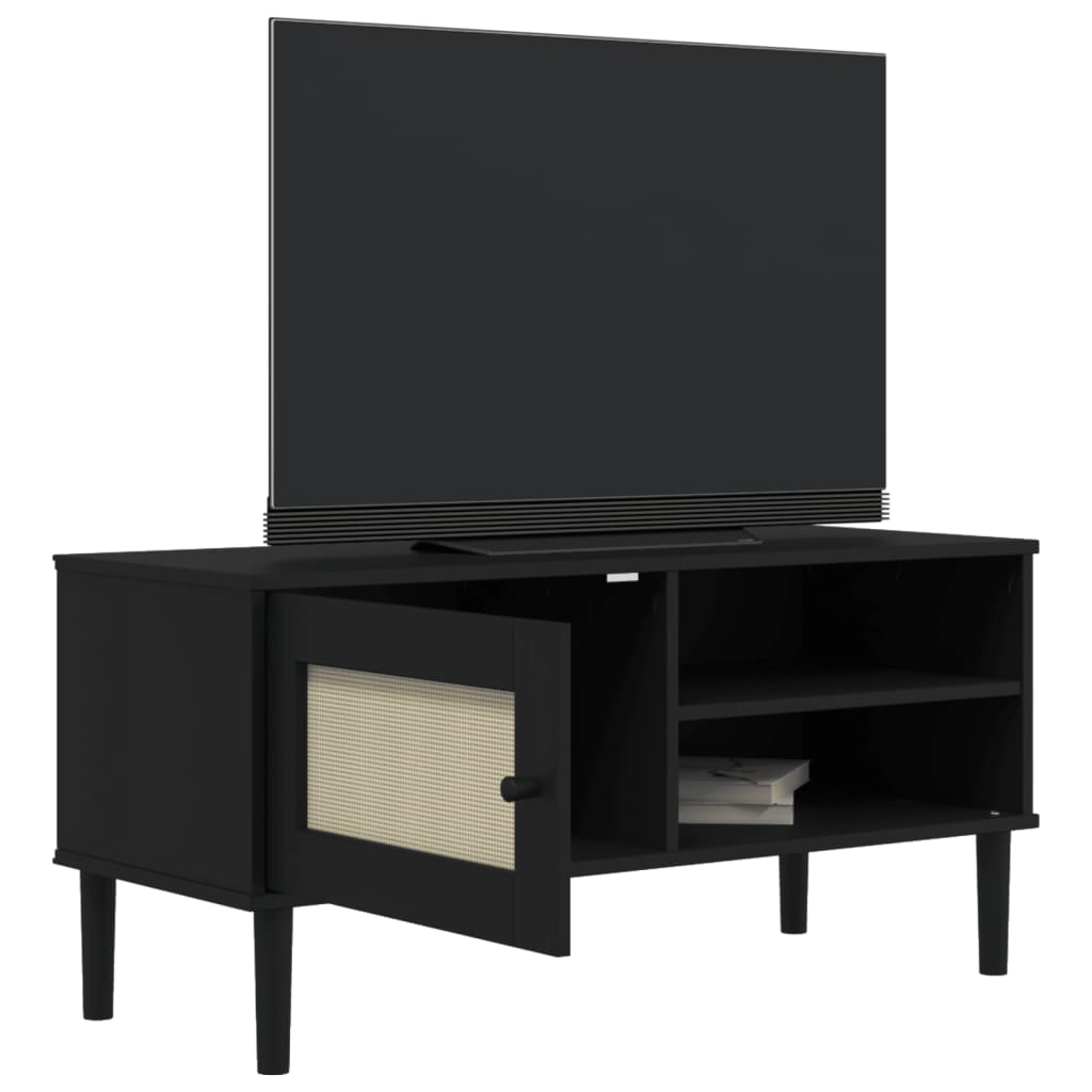 vidaXL TV Cabinet SENJA Rattan Look Black 106x40x49cm Solid Wood Pine