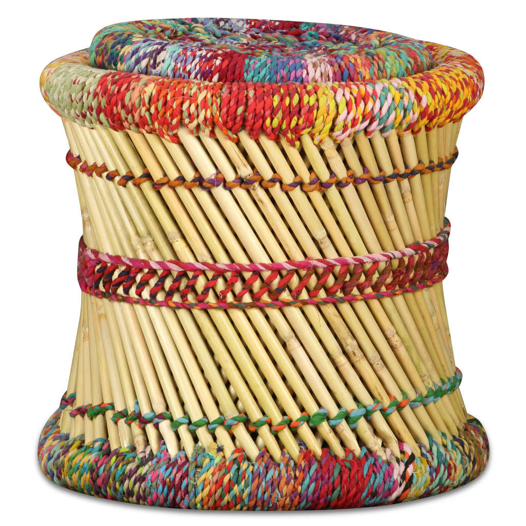 vidaXL Stools with Chindi Details 2 pcs Multicolour Bamboo