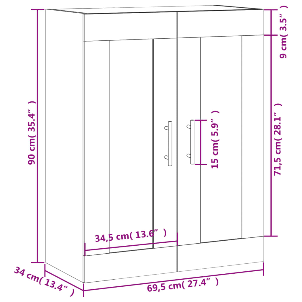 vidaXL Wall Mounted Cabinet Black 69.5x34x90 cm Engineered Wood