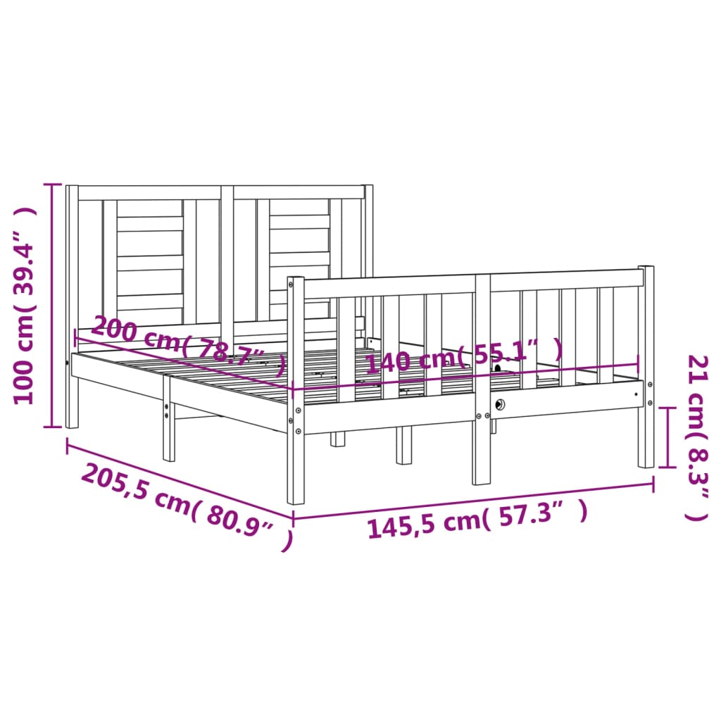 vidaXL Bed Frame without Mattress White 140x200 cm Solid Wood Pine