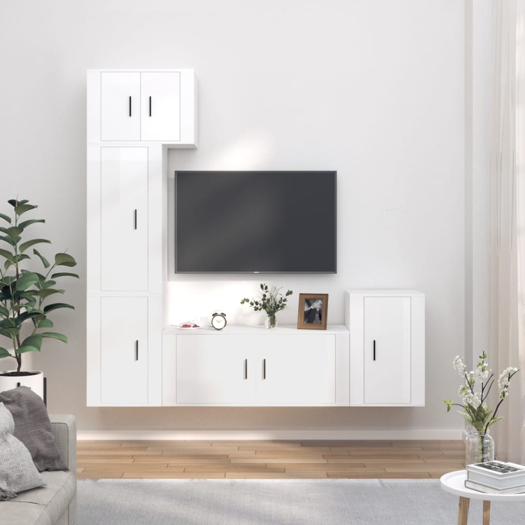 vidaXL 5 Piece TV Cabinet Set High Gloss White Engineered Wood