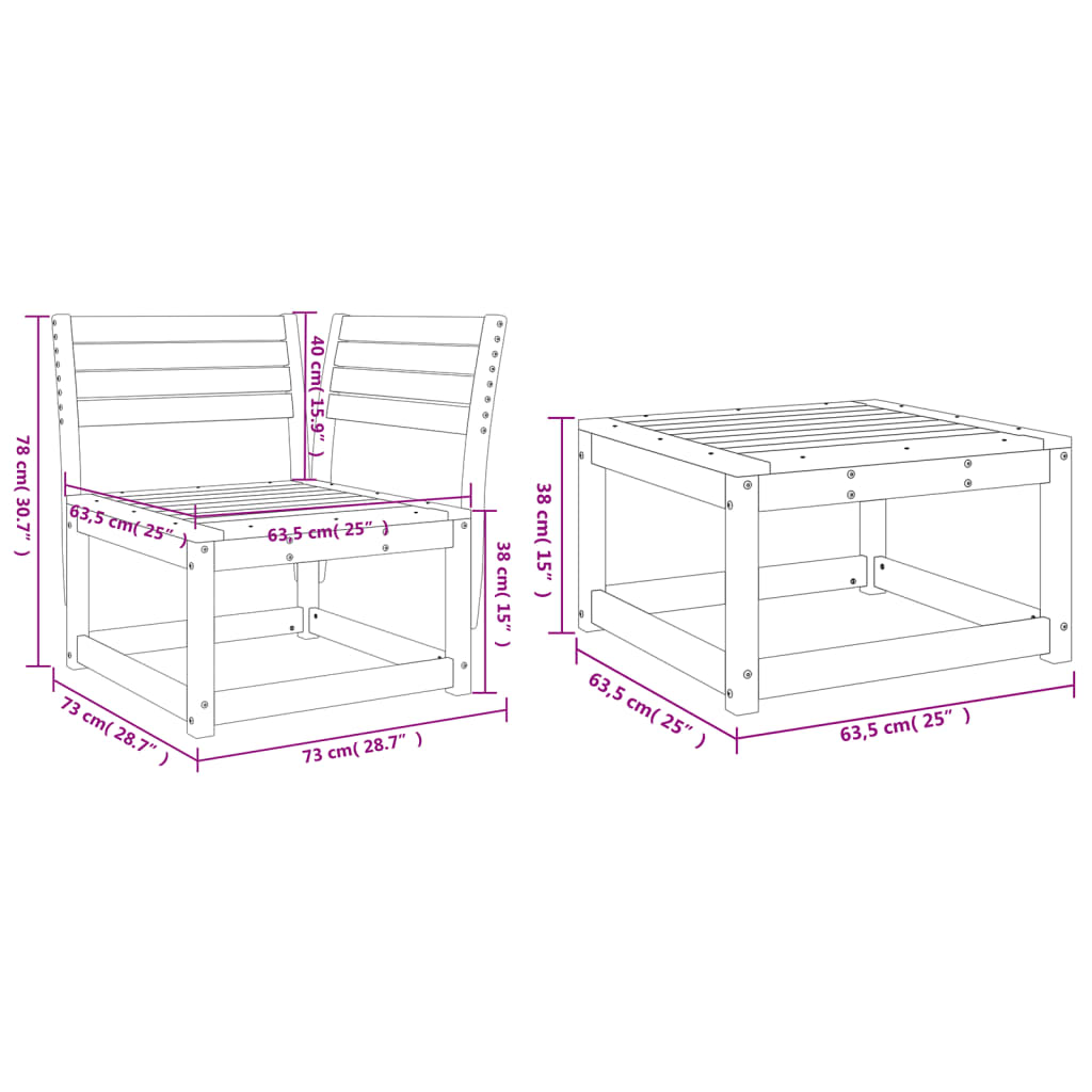 vidaXL 3 Piece Garden Sofa Set Solid Wood Pine