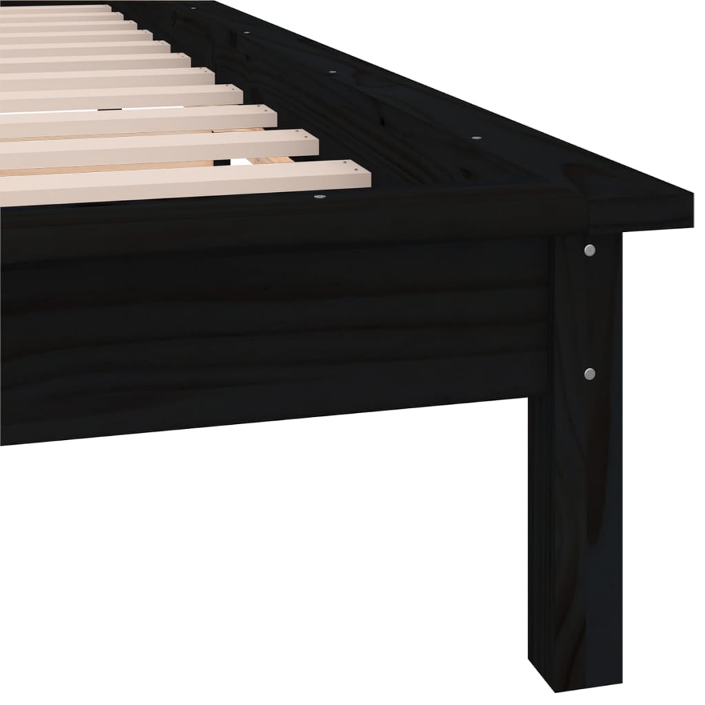 vidaXL LED Bed Frame without Mattress Black 75x190 cm Small Single Solid Wood