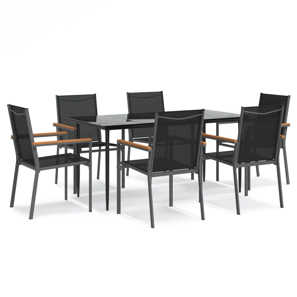 vidaXL 7 Piece Garden Dining Set Black Textilene and Steel