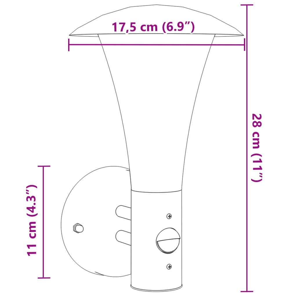 vidaXL Outdoor Wall Light with Sensor Black Stainless Steel