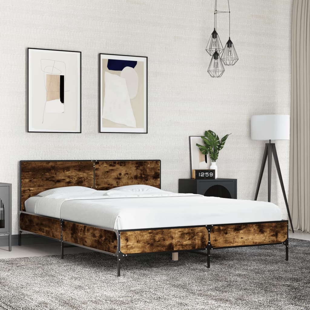 vidaXL Bed Frame without Mattress Smoked Oak 120x200 cm