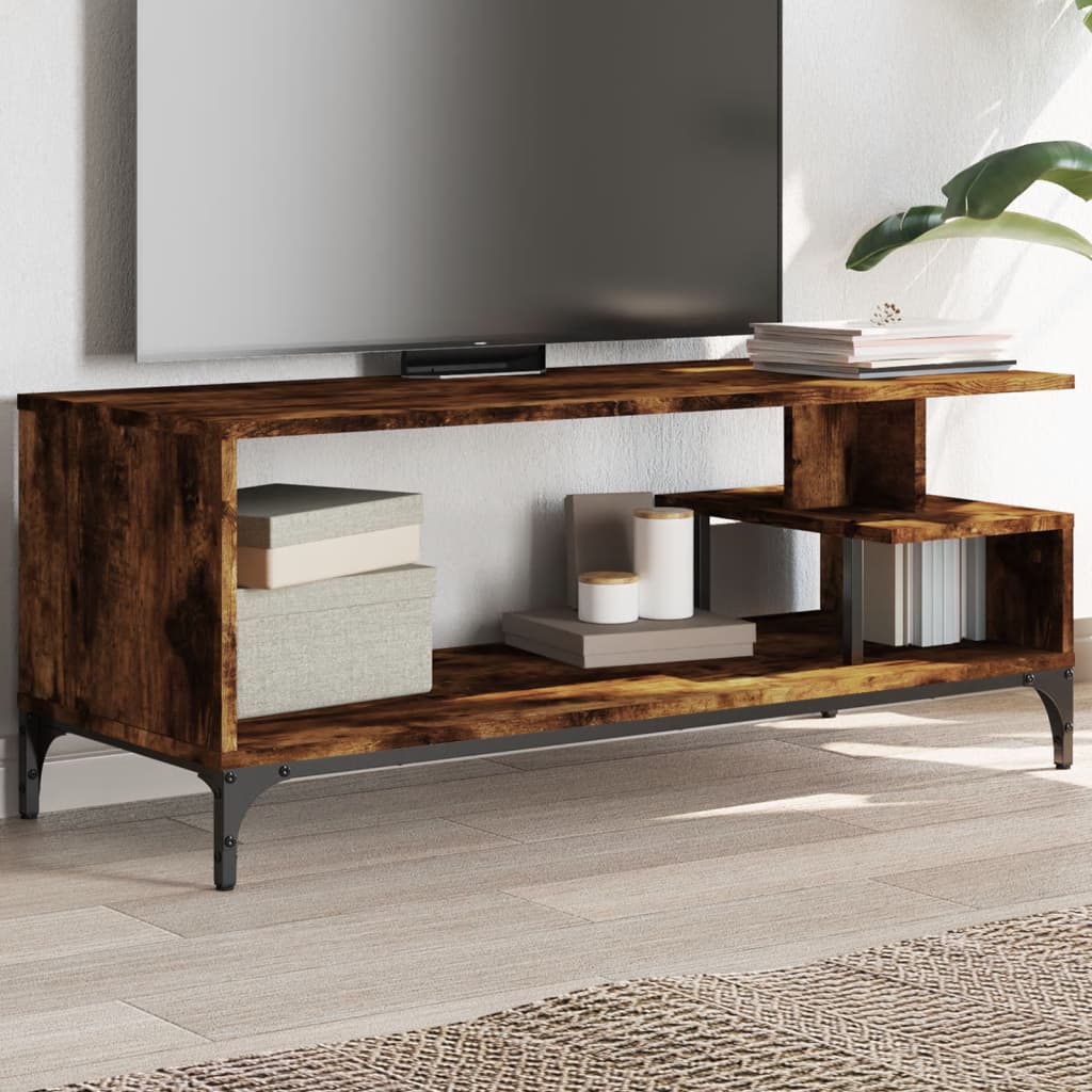 vidaXL TV Cabinet Smoked Oak 102x40x41 cm Engineered Wood and Powder-coated Steel