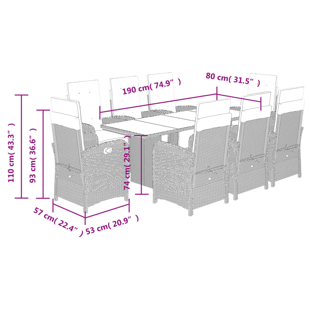 vidaXL 9 Piece Garden Dining Set with Cushions Beige Poly Rattan