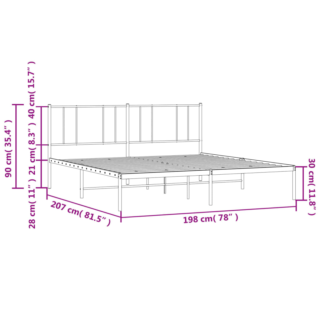 vidaXL Metal Bed Frame without Mattress with Headboard Black 193x203 cm