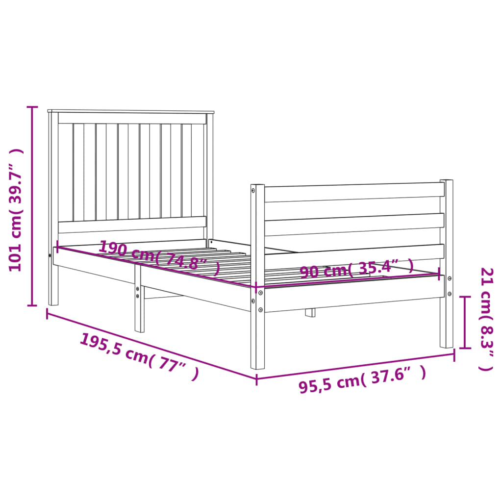 vidaXL Bed Frame without Mattress Single Solid Wood