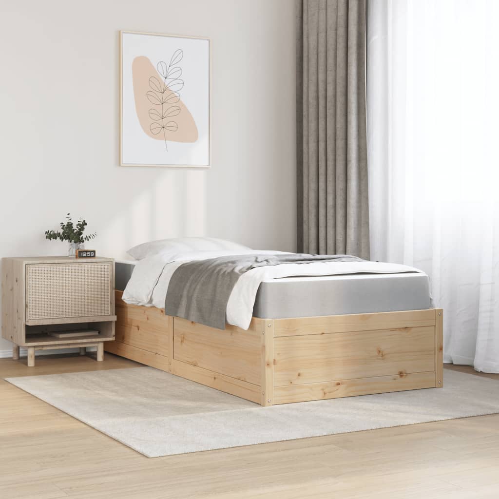 vidaXL Bed with Mattress 90x190 cm Single Solid Wood Pine