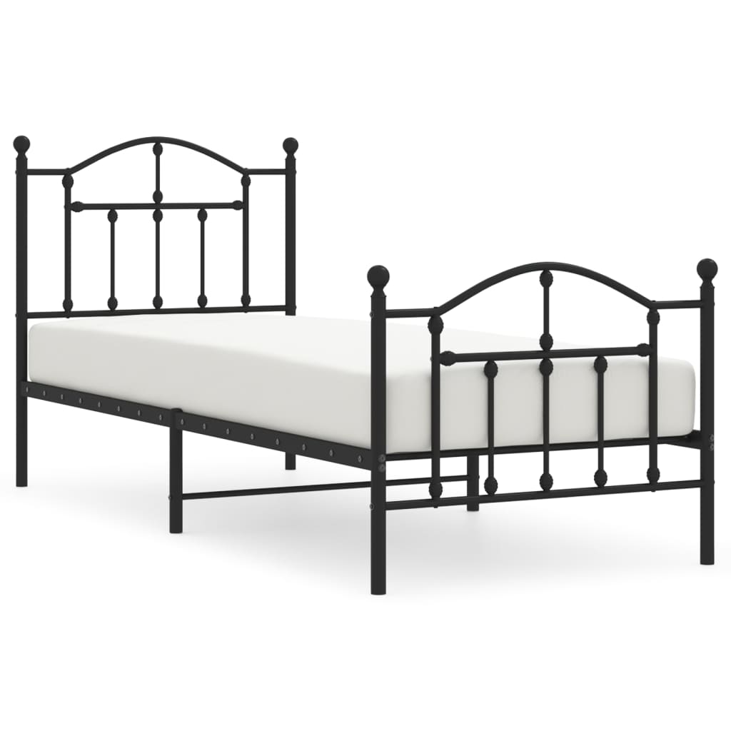 vidaXL Metal Bed Frame without Mattress with Footboard Black 90x200 cm