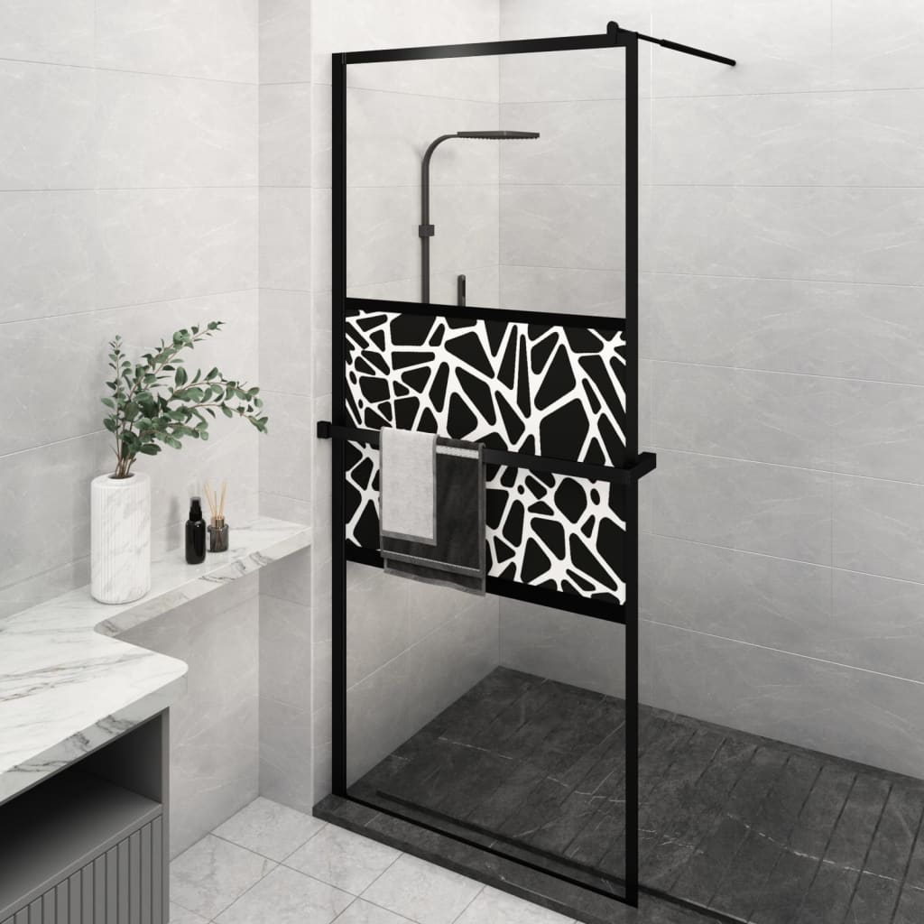 vidaXL Walk-in Shower Wall with Shelf Black 90x195 cm ESG Glass&Aluminium