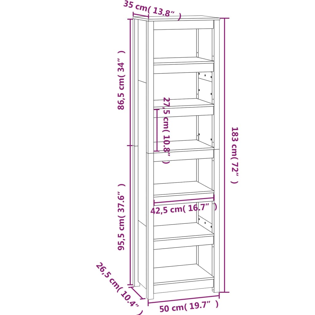 vidaXL Book Cabinet Grey 50x35x183 cm Solid Wood Pine