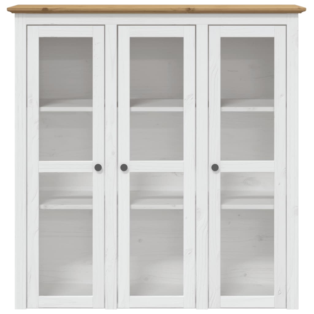 vidaXL Cabinet with Glass Doors BODO White and Brown Solid Wood Pine