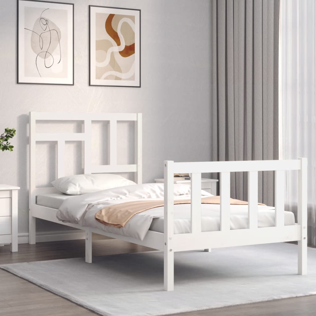 vidaXL Bed Frame without Mattress White Single Solid Wood Pine